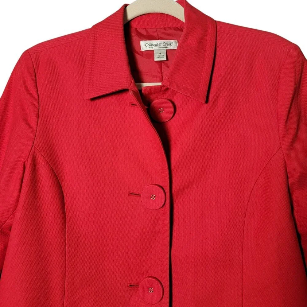 Coldwater Creek Womens Red Big Buttons 3/4 Sleeves Work Blazer Jacket Size 8